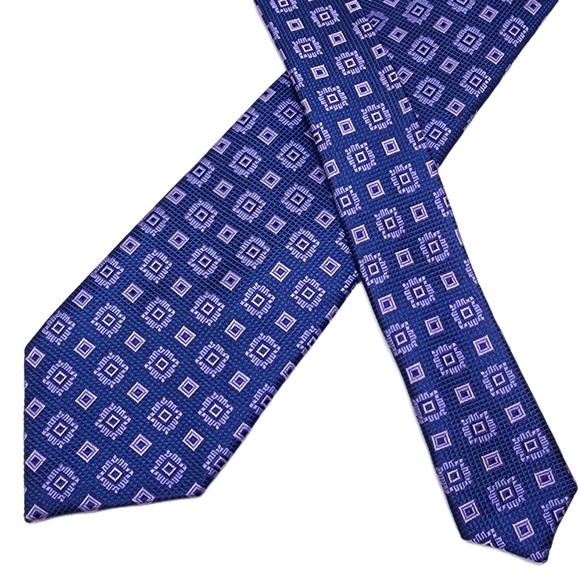 Jos A Bank Reserve Mens 100% Silk Geometric Necktie Tie Blue Purple 3" x 61.5" - Picture 6 of 10
